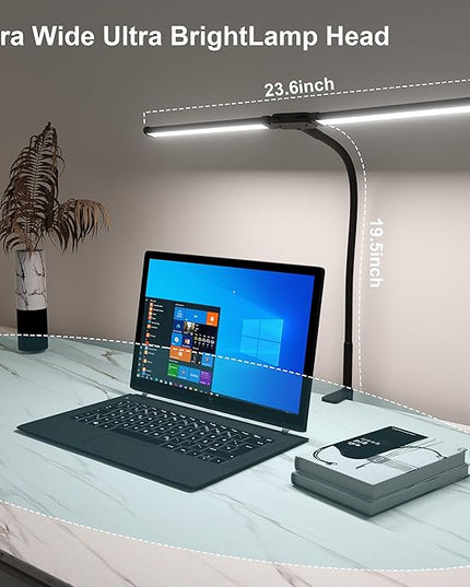 Desk Lamp, Double Head Led Desk Lamp, 15W Ultra Bright Architect Task Desk Light, Eye Caring Desk light, Desk Lamp for Home/Office/Study/Drafting/Reading/Dorm(Black) - LeafyLoom