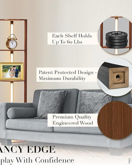 FENLO Fancy - LED Display Shelf with Dimmable Lights, LED Shelf Floor Lamps for Living Room, Sturdy Corner Shelf Curio Cabinet Display, Tall Floor Lamps with Shelves - LeafyLoom