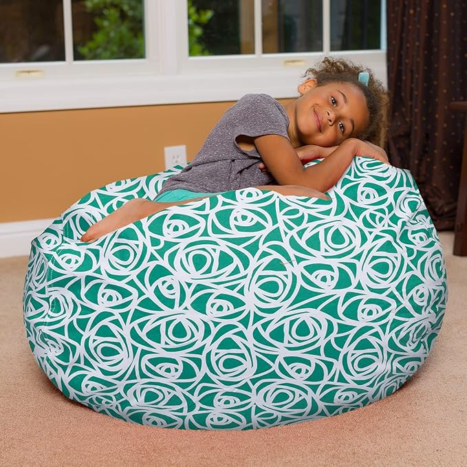 Posh Creations Bean Bag Chair for Kids, Teens, and Adults Includes Removable and Machine Washable Cover, 38in - Large, Canvas Roses Mint - LeafyLoom