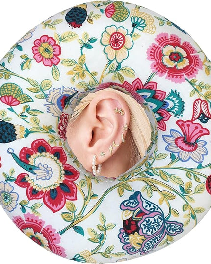 Piercing Pillow Ear Pillows Floral Print Donut with Hole for Ear Pain CNH, Piercing, Pain Relief Sleeping, Pressure Sore, Side Sleepers, Headphones (Sunflower) - LeafyLoom