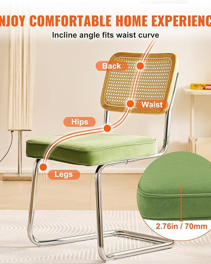 VEVOR Rattan Dining Chairs Set of 4, Mid Century Modern Dining Chair, Upholstered Velvet Accent Chair with Rattan Back, Retro Dining Room Kitchen Chair for Living Room, Bedroom, Office (18.1 Inch) - LeafyLoom