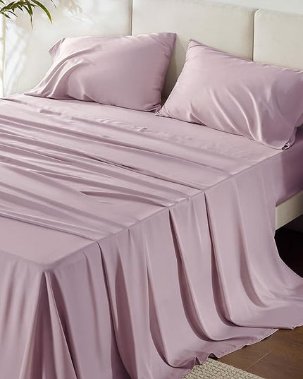 Bedsure King Size Sheet Set, Cooling Sheets King, Rayon Derived from Bamboo, Deep Pocket Up to 16", Breathable & Soft Bed Sheets, Hotel Luxury Silky Bedding Sheets & Pillowcases, Lavender - LeafyLoom
