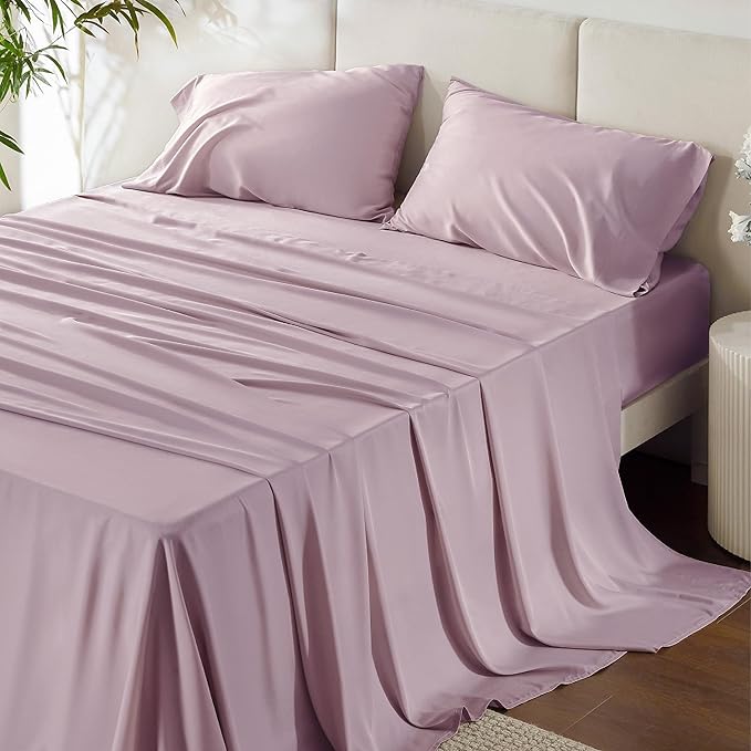 Bedsure California King Sheet Sets, Cooling Sheets, Rayon Derived from Bamboo, Deep Pocket Up to 16", Breathable & Soft Bed Sheets, Hotel Luxury Silky Bedding Sheets & Pillowcases, Lavender - LeafyLoom