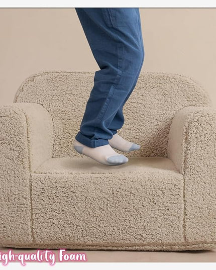 Kids Snuggly-Soft Sherpa Chair, Cuddly Toddler Foam Chair for Boys and Girls, Light Grey - LeafyLoom