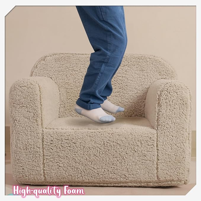 Kids Snuggly-Soft Sherpa Chair, Cuddly Toddler Foam Chair for Boys and Girls, Light Grey - LeafyLoom