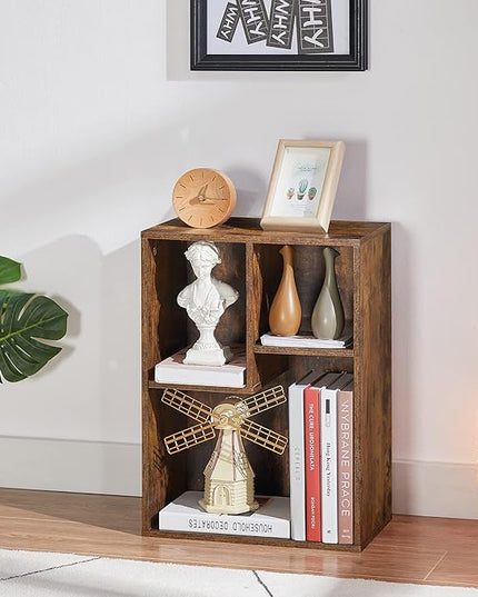 VECELO 3-Cube Small Bookshelf, Modern Bookcases with Shelves Height Up to 12.8 Inches, Suit for Common Size TextBook, Vertical or Horizontal, Cubby Storage Organizer,Rustic Brown - LeafyLoom