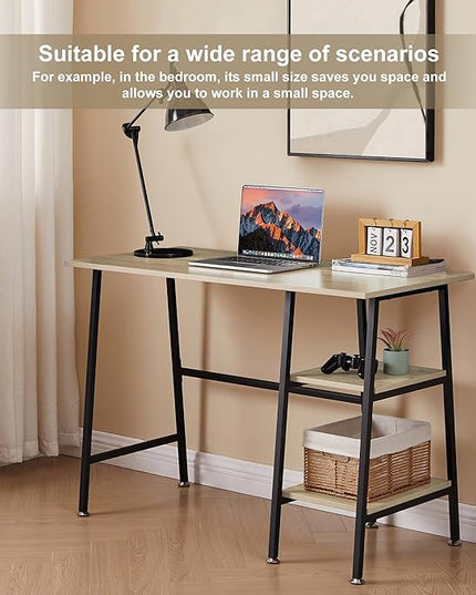 VECELO 43 Inch Computer Desk Writing Study Work Office Table Modern desk with shelves wooden desk for Home Bedroom,Oak Desk - LeafyLoom