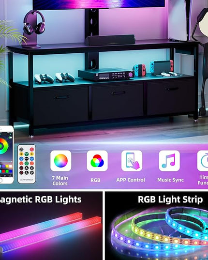 TV Stand with Mount and Power Outlet, Swivel TV Stands Mount with LED Lights for 32/45/55/60/65 inch TVs, Entertainment Center with Storage, Media Console Cabinet for Living Room, Bedroom, Black - LeafyLoom