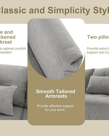 113.3" L-Shaped Sectional 3-Seat Sofa, Convertiblet Chenille Upholstered Couch with Movable Ottoman and two USB Ports for Apartment, Living Room, Bedroom, 113.3 Inch, Gray - LeafyLoom