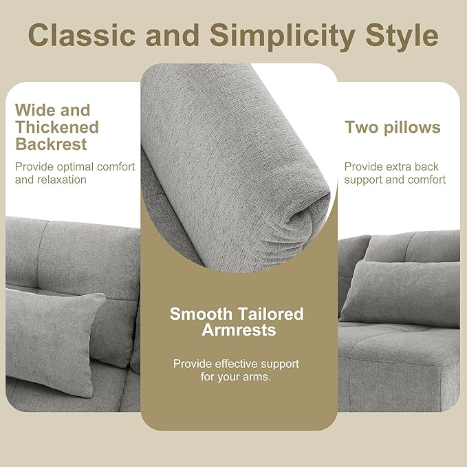 113.3" L-Shaped Sectional 3-Seat Sofa, Convertiblet Chenille Upholstered Couch with Movable Ottoman and two USB Ports for Apartment, Living Room, Bedroom, 113.3 Inch, Gray - LeafyLoom