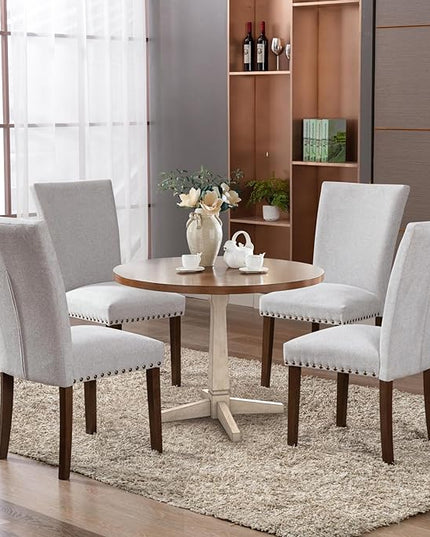 COLAMY Upholstered Parsons Dining Chairs Set of 2, Fabric Dining Room Kitchen Side Chair with Nailhead Trim and Wood Legs - Light Grey - LeafyLoom