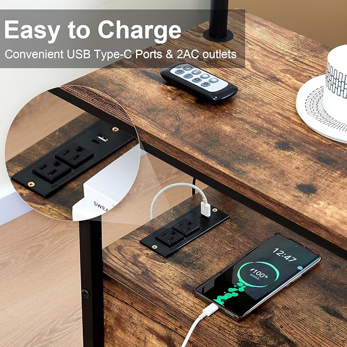 Dungoo 59" LED Floor Lamp with Table, End Table with Adjustable Reading Light, Side Table with USB & Type-C Ports and 2 Outlets, Narrow End Table with Lamp Attached for Living Room Bedroom - LeafyLoom