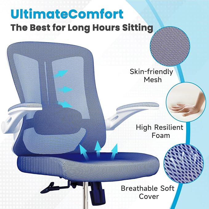 Ergonomic Office Chair - Comfy Desk Chairs with Wheels and Arms, 400LB Heavy Duty Mesh Computer Chairs with Comfortable Lumbar Back Support for Home Office, Bedroom, Study and College Dorm - LeafyLoom