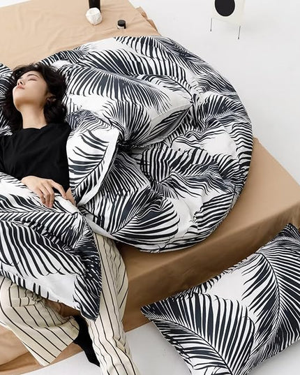 Black Leaves Comforter Cal King Black and White Palm Leaf Printed Comforter Set Modern Boho Black Tropical Botanical Leaves Bed Quilt Women Men Soft Floral Palm Black California King Comforter - LeafyLoom