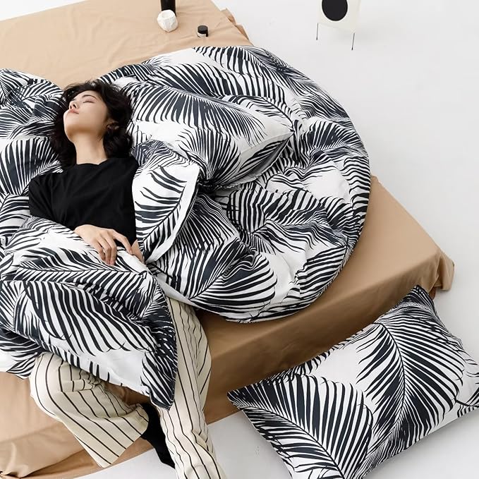 Black Leaves Comforter Cal King Black and White Palm Leaf Printed Comforter Set Modern Boho Black Tropical Botanical Leaves Bed Quilt Women Men Soft Floral Palm Black California King Comforter - LeafyLoom