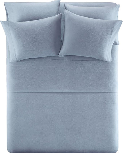 Comfort Spaces Cotton Flannel Breathable Warm Deep Pocket Sheets with Pillow Case Bedding, Full, Blue Solid 4 Piece - LeafyLoom