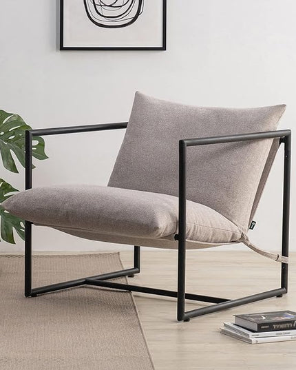 ZINUS Aidan Sling Accent Chair / Metal Framed Armchair with Shredded Foam Cushioning, Oatmeal - LeafyLoom