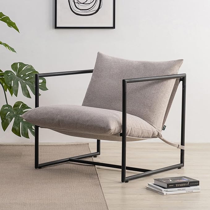 ZINUS Aidan Sling Accent Chair / Metal Framed Armchair with Shredded Foam Cushioning, Oatmeal - LeafyLoom