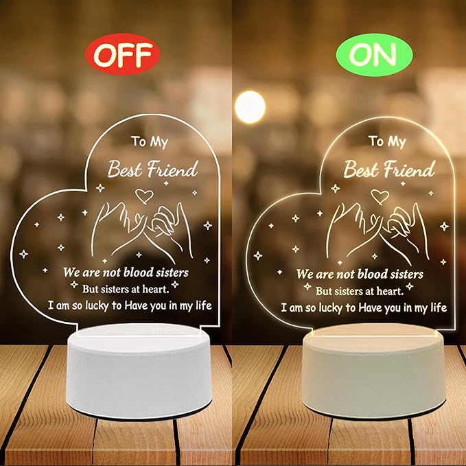 Best Friend Birthday Gifts Friendship Gifts Acrylic Night Light, Thank You Gifts for Friends - Christmas Birthday Gifts for Bestie, BFF - LeafyLoom