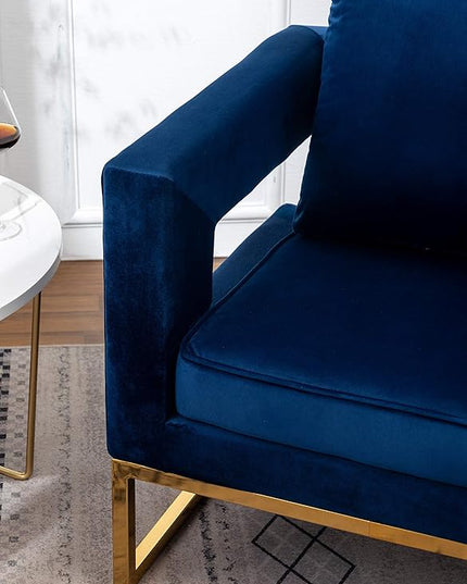 Roundhill Furniture Lenola Upholstered Accent Arm Chair, Blue 29.75D x 27.5W x 34.5H Inch - LeafyLoom