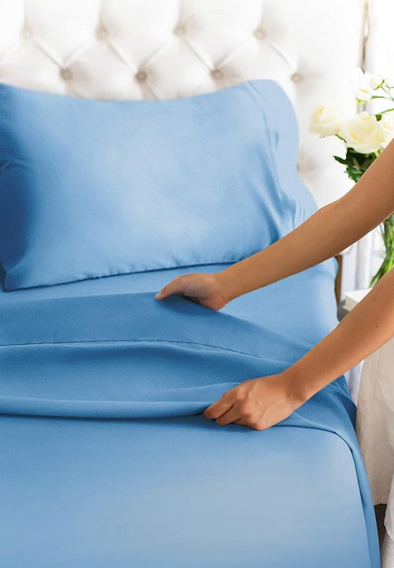 Twin Size 3 Piece Sheet Set - Comfy Breathable & Cooling Sheets - Hotel Luxury Bed Sheets for Women & Men - Deep Pockets, Easy-Fit, Soft & Wrinkle Free Sheets - Denim Blue Oeko-Tex Bed Sheet Set - LeafyLoom