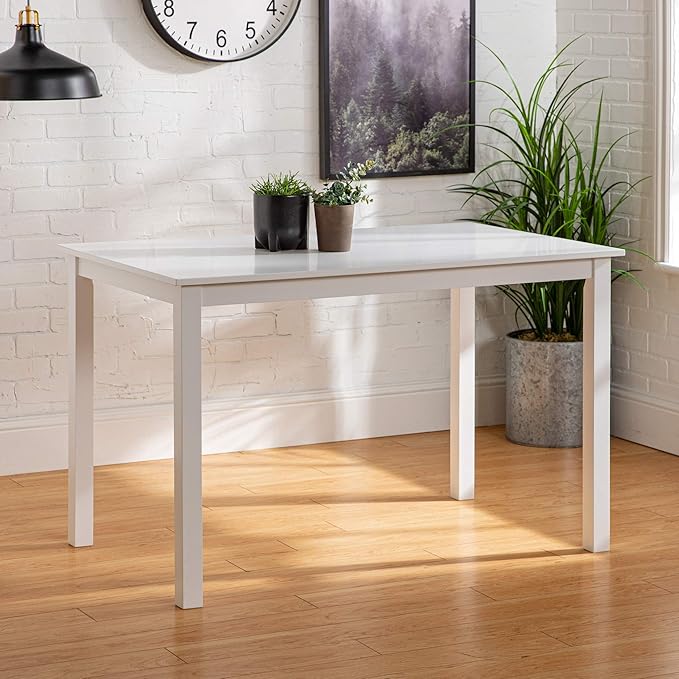 Walker Edison 4 Person Modern Farmhouse Wood Small Dining Table Dining Room Kitchen Table Set Dining 4 X Chairs Set, 48 Inch, White and Grey - LeafyLoom
