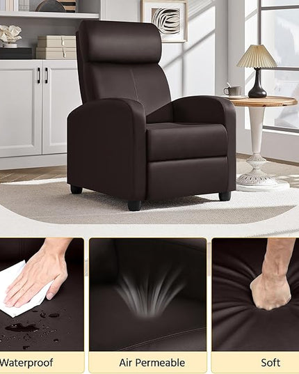 Yaheetech Recliner Chair Faux Leather Recliner Sofa Adjustable Modern Recliner Seat Club Chair Home Theater Seating Brown - LeafyLoom