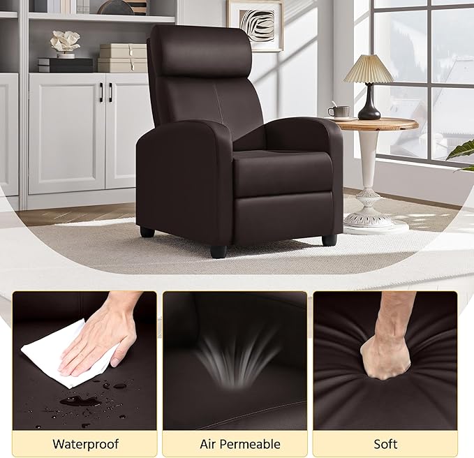 Yaheetech Recliner Chair Faux Leather Recliner Sofa Adjustable Modern Recliner Seat Club Chair Home Theater Seating Brown - LeafyLoom
