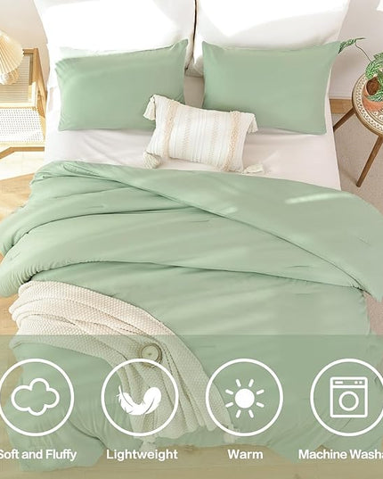 ROSGONIA King Size Sage Green Comforter Set - 3 Piece Bedding Set with Boho Style, Lightweight Down Alternative Comforter, Cozy Blanket Bedspreads Quilt for All Seasons - LeafyLoom