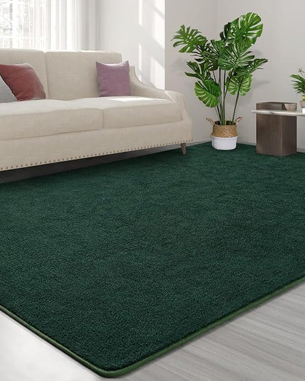 Area Rugs for Bedroom Living Room, 4x6 Dark Green Super Soft Comfy Thickened Memory-Foam Indoor Carpets, Modern Aesthetic Minimalist Carpet for Boys Girls Adults Apartment Nursery Home Décor - LeafyLoom