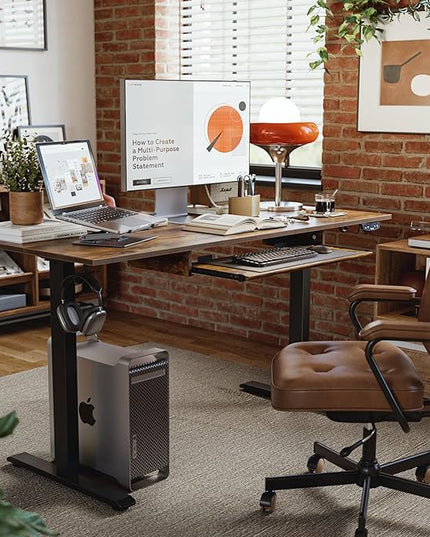 Height Adjustable Desk with Keyboard Tray, 48 x 24 Inches Electric Standing Desk, Stand up Computer Table with Memory Preset, Modern Lift Motorized Gaming Workstation, Rustic Brown - LeafyLoom