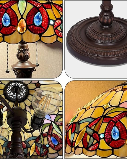Capulina Tiffany Floor Lamp 2-Light 16x16x63 Inches Antique Victorian Cream Brown Style Stained Glass Industrial Dark Bronze Pole Standing Reading Light for Living Room Bedroom Home Office - LeafyLoom