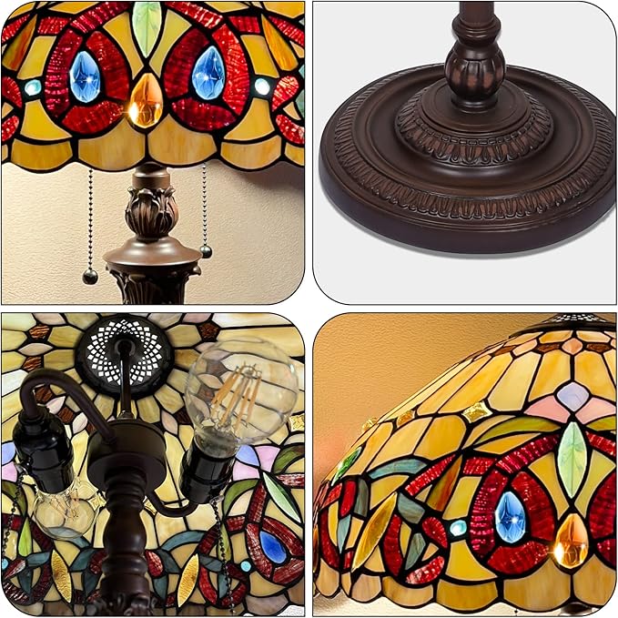 Capulina Tiffany Floor Lamp 2-Light 16x16x63 Inches Antique Victorian Cream Brown Style Stained Glass Industrial Dark Bronze Pole Standing Reading Light for Living Room Bedroom Home Office - LeafyLoom
