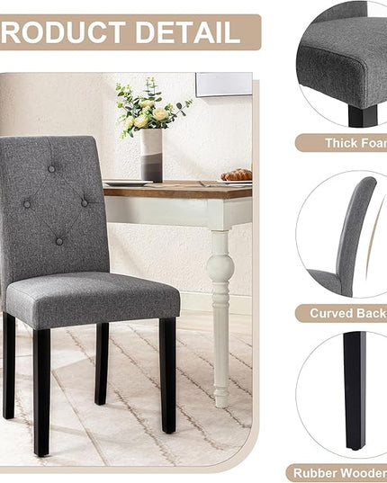 VECELO Upholstered Dining Chairs Set of 6 Modern Fabric and Solid Wood Legs &High Back for Kitchen/Living Room-DGRY - LeafyLoom