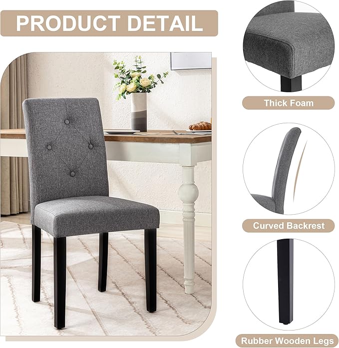 VECELO Upholstered Dining Chairs Set of 6 Modern Fabric and Solid Wood Legs &High Back for Kitchen/Living Room-DGRY - LeafyLoom