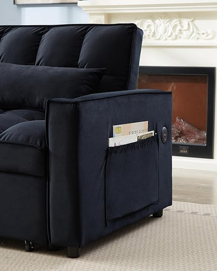 64" Oversized Loveseat Sofa Convertible Spacious Full Size Sleeper Sofabed with Pull Out Couch Bed,Cupholders,USB Charging Ports and Storage Pockets for Home Apartment Office Living Room - LeafyLoom