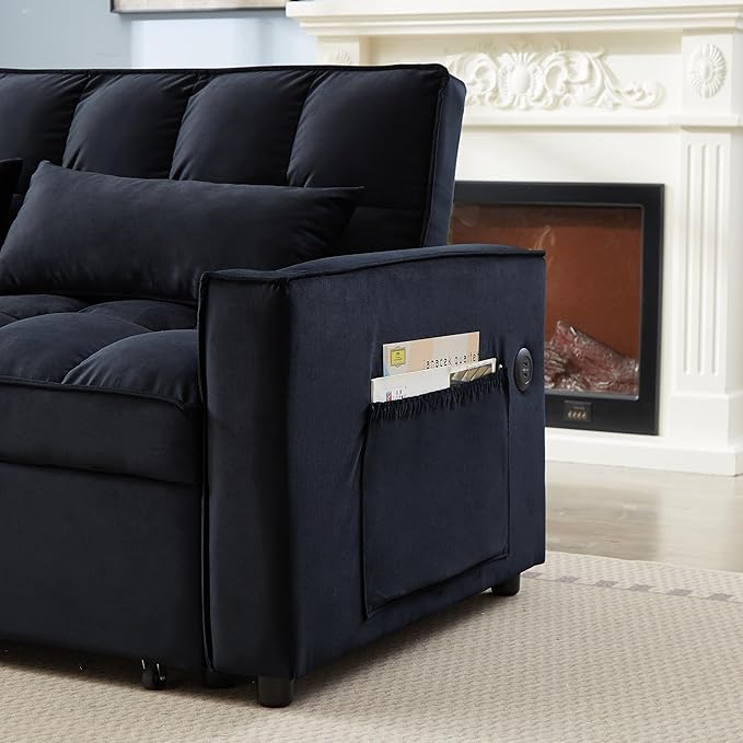 64" Oversized Loveseat Sofa Convertible Spacious Full Size Sleeper Sofabed with Pull Out Couch Bed,Cupholders,USB Charging Ports and Storage Pockets for Home Apartment Office Living Room - LeafyLoom