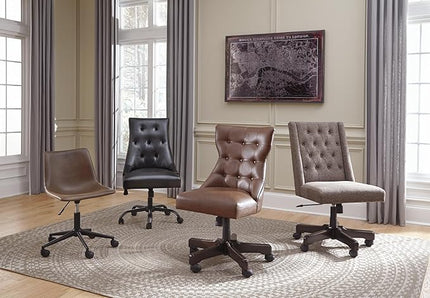 Signature Design by Ashley Faux Leather Adjustable Swivel Bucket Seat Home Office Desk Chair, Brown - LeafyLoom