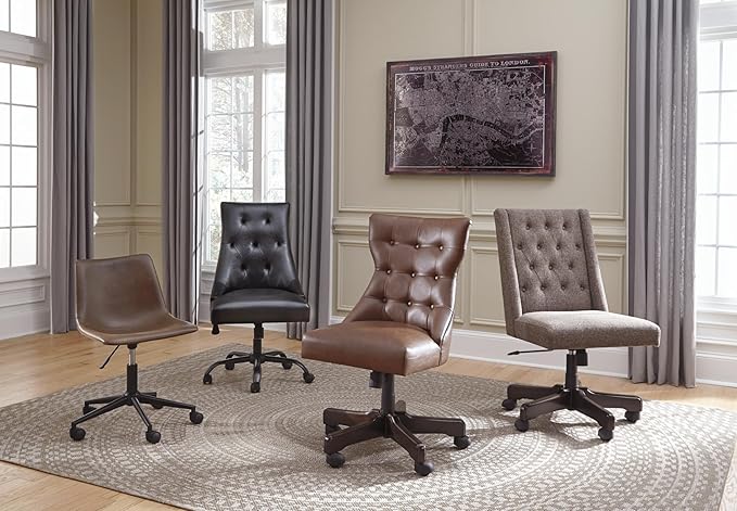 Signature Design by Ashley Faux Leather Adjustable Swivel Bucket Seat Home Office Desk Chair, Brown - LeafyLoom