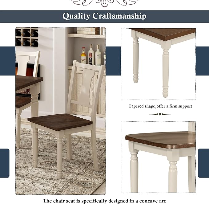 6-Piece Classic Dinette Sets Rectangular Wooden Kitchen Dining Table, 4 Chairs & Bench, for Diningroom Living Room, Easy to Assemble, Brown+Cottage White - LeafyLoom