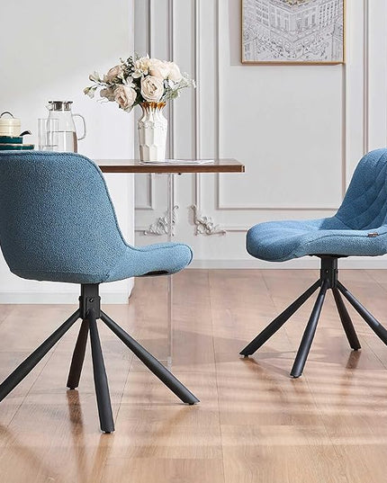 Mid Century Modern Dining Chairs Set of 2, Upholstered Dining Room Chairs with Sturdy Metal Legs, Boucle Armless Accent Side Chairs for Kitchen, Living Room, Lake Blue - LeafyLoom