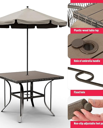 Pamapic Outdoor Piece Patio Dining Set, Weather Resistant PE Rattan Table and Chairs, Comfortable Cushions, Easy Maintenance, 5 PCS, Beige - LeafyLoom