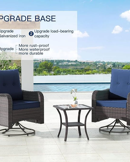 Kullavik 13PCS Outdoor Patio Furniture Set,PE Wicker Rattan Sectional Sofa Patio Conversation Sets with 43" 55000BTU Gas Propane Fire Pit Table,Swivel Rocking Chairs Set,Navy Blue - LeafyLoom