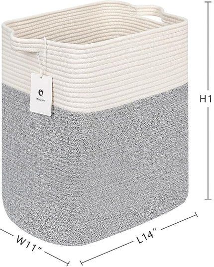 Large Cotton Tall Rectangle Small Laundry hamper Dog Toy Storage Baskets Woven Basket Bins Foldable Medium With Handle Toys and Fabric Storing Storage Silver Gray 2 Pack - LeafyLoom