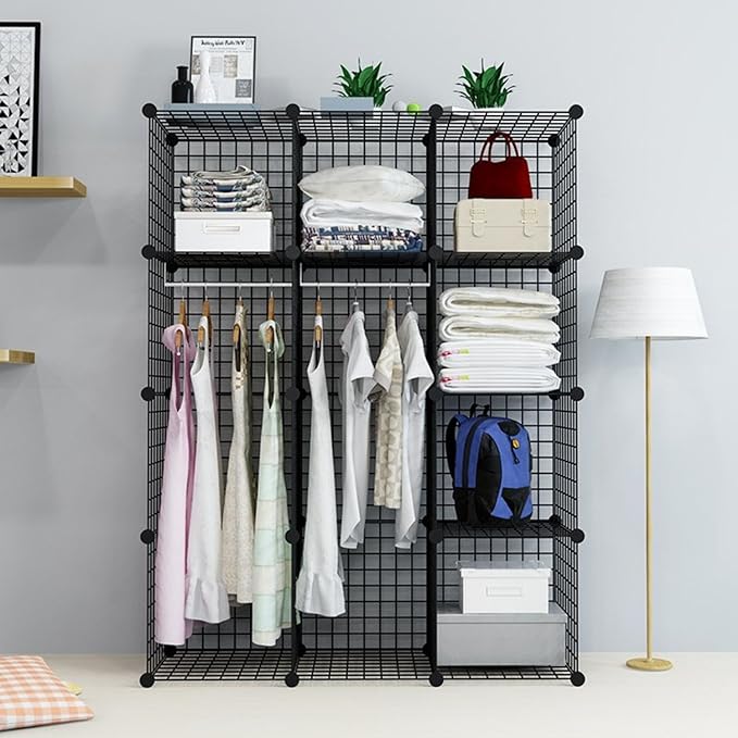 TUMUCUTE Wire Cube Storage Organizer, 12-Cube Metal Storage Shelves Bookshelf, Stackable Modular Closet Organizer for Bedroom Living Room, Office,Storage Shelves - LeafyLoom