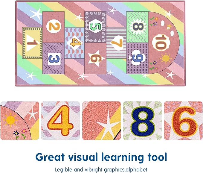 Booooom Jackson Hop and Count Hopscotch Kid Rug,40''x70'' kids Carpet Rugs for3, 4, 5, 6, and 7 Year Olds,Rainbow Rug for Girls Bedroom and kids playroom, Floor Mat Suitable for indoor and outdoor - LeafyLoom