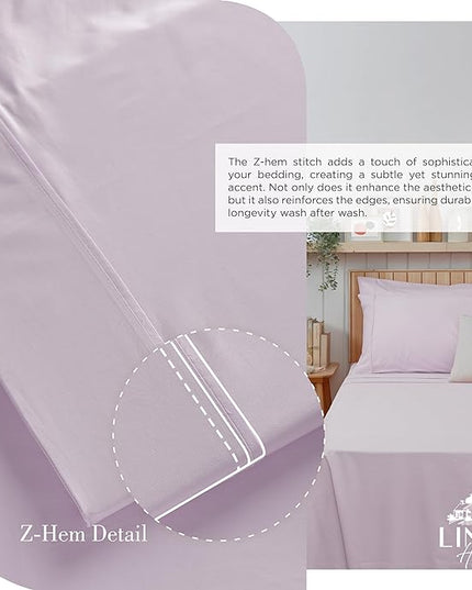 100% Cotton Percale Sheets California King Size, Iris Lilac, Deep Pocket, 4 Pieces Sheet Set - 1 Flat, 1 Deep Pocket Fitted Sheet and 2 Pillowcases, Crisp Cool and Strong Bed Linen - LeafyLoom