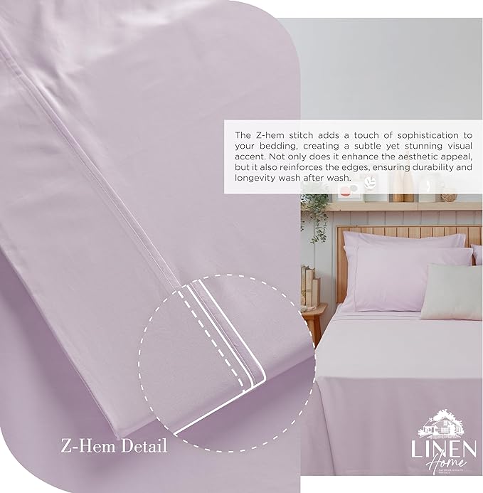 100% Cotton Percale Sheets California King Size, Iris Lilac, Deep Pocket, 4 Pieces Sheet Set - 1 Flat, 1 Deep Pocket Fitted Sheet and 2 Pillowcases, Crisp Cool and Strong Bed Linen - LeafyLoom