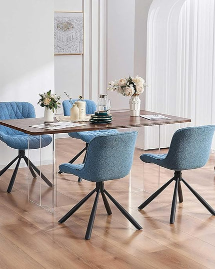 Mid Century Modern Dining Chairs Set of 2, Upholstered Dining Room Chairs with Sturdy Metal Legs, Boucle Armless Accent Side Chairs for Kitchen, Living Room, Lake Blue - LeafyLoom