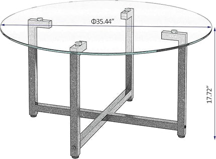 NicBex Coffee Table Modern Tempered Glass Coffee Table with Storage Round Center Tables with Metal Legs Dining Table for Living Room, Dining Room, Office, and Bedroom,35.44" W, Transparent+Gray - LeafyLoom